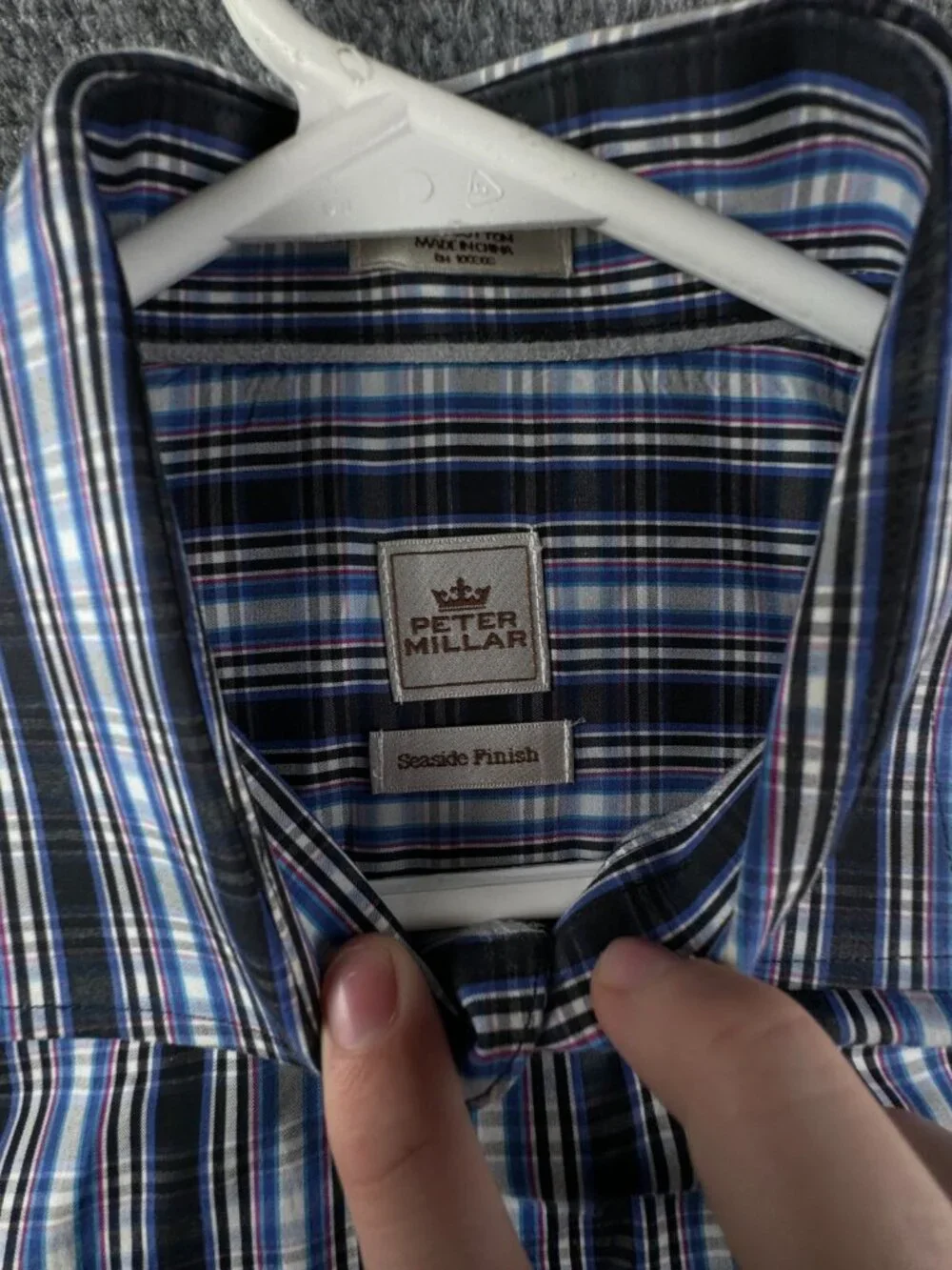 Peter Millar Seaside Finish Long Sleeve Button Up Shirt Plaid Blue Large Cotton